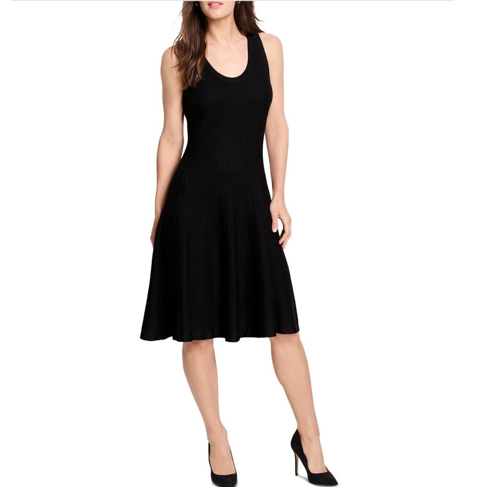 NIC+ZOE Twirl Dress Black Onyx Sleeveless Ribbed Knit Fit Flare Scoop Neck Small